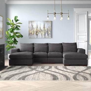 كنبة دائرية خشب سويدي و كتان - رمادي - Swedish wood and linen round sofa - Gray
