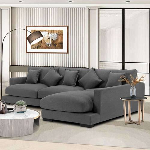 كنبة زاوية حرف L - رمادي, L-Shape Corner Sofa - Grey