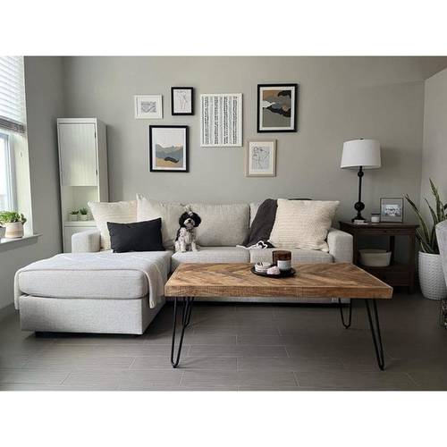كنبة زاوية خشب سويدي وكتان - رمادي - Swedish Wood and Linen Sectional Sofa - Grey