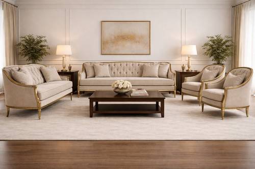 Luxury Golden Tufted Classic 4-Piece Sofa Set - Light Beige