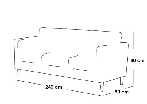 كنبة ثلاثة مقاعد خشب سويدي وقماش مخمل - اوف وايت - Three-Seat Sofa, Swedish Wood and Velvet Fabric - Off White
