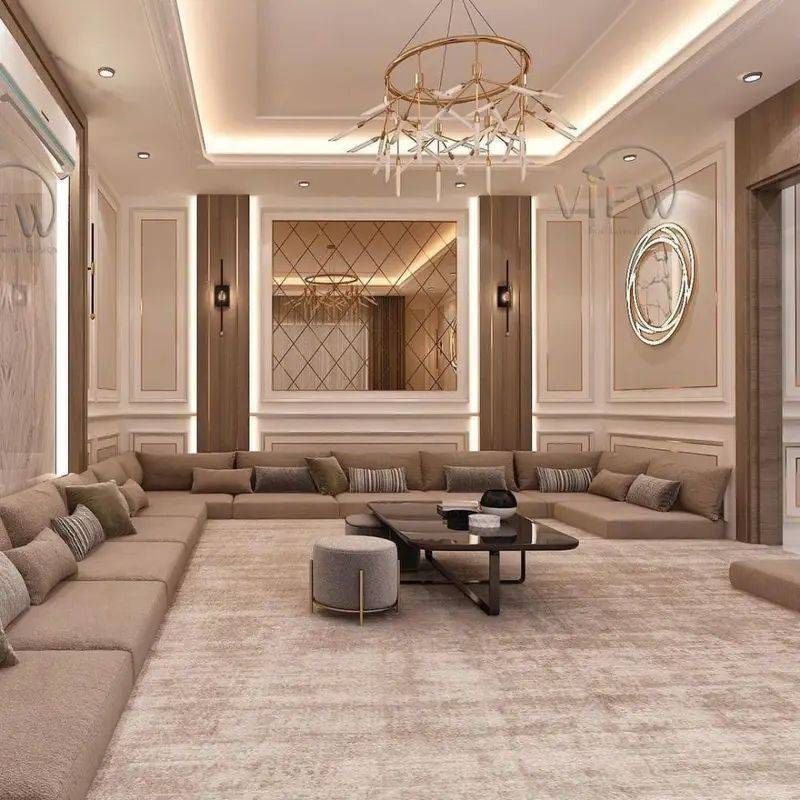 طقم جلسة أرضية فاخرة مودرن بتصميم راقٍ بلون بني فاتح Luxury Modern Floor Seating Set in Light Brown