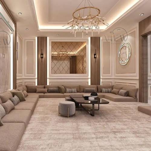 طقم جلسة أرضية فاخرة مودرن بتصميم راقٍ بلون بني فاتح Luxury Modern Floor Seating Set in Light Brown