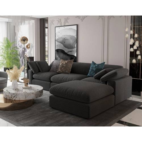 كنبة زاوية حرف L - رمادي - L-Shaped Corner Sofa - Gray