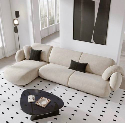 Beige L-Shaped Sectional Sofa - كنب ركني زاوية على شكل حرف L بيج