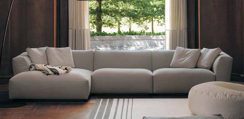 كنبة زاوية خشب سويدي وكتان - رمادي - Swedish Wood and Linen Sectional Sofa - Grey
