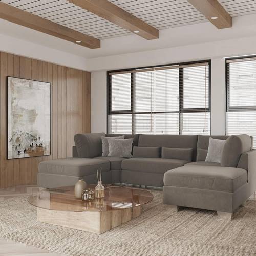 كنبة دائرية خشب سويدي ومخمل - رمادي, Round Sofa Swedish Wood and Velvet - Grey
