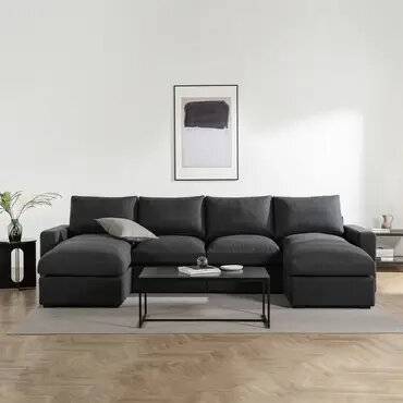 كنبة دائرية خشب سويدي و كتان - رمادي - Swedish wood and linen round sofa - gray