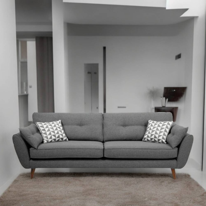Linen and Swedish Wood Two-Seater Sofa - Grey - كنبة مقعدين كتان وخشب سويدي - رمادي
