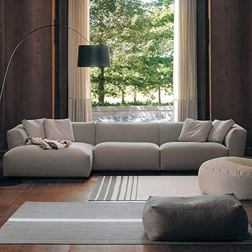 كنبة زاوية خشب سويدي وكتان - رمادي - Swedish Wood and Linen Sectional Sofa - Grey

