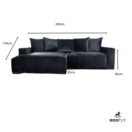 Luxury Black Velvet Corner Sofa with Swedish Wooden Frame - كنبة زاوية سوداء فاخرة من المخمل مع إطار خشبي سويدي

