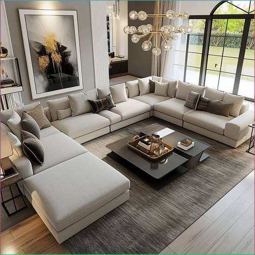 Off-White U-Shape Sectional Sofa - كنب زاوية حرف U لون أوف وايت