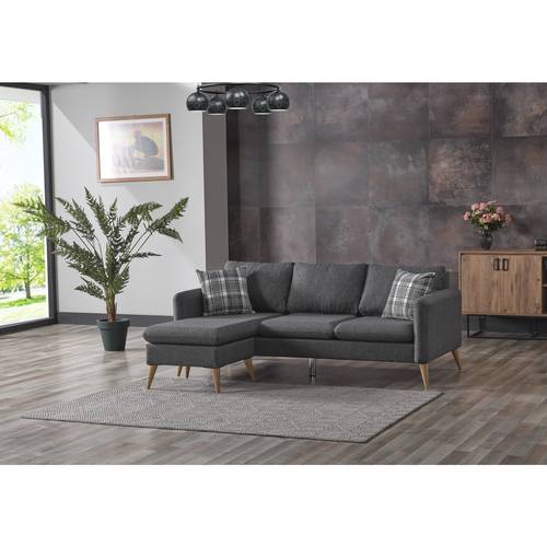 كنب زاوية رمادي فاخر مع تنجيد كتان 🛋️ - Luxury Grey Linen Upholstered Sectional Sofa 🛋️

