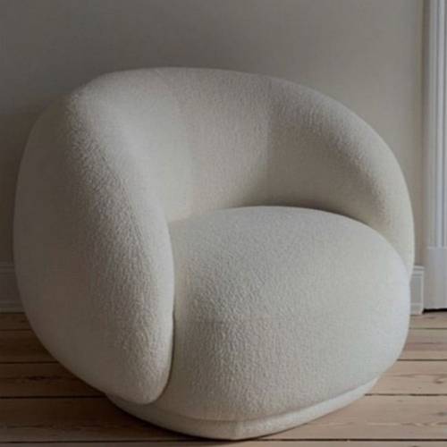 Swedish wood and boucle side chair - off-white