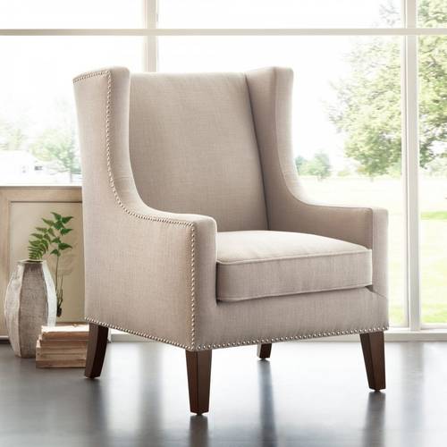 Modern single chair with armrests - beige