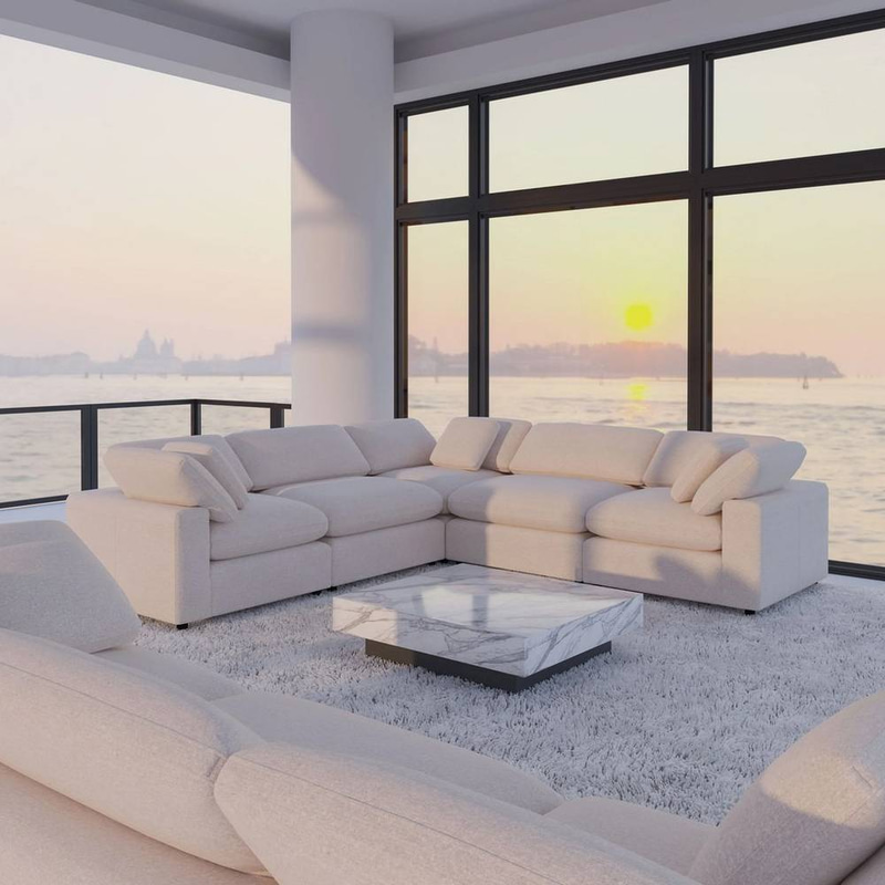 كنبة زاوية حرف - L- أبيض - L-Shaped Corner Sofa - White
