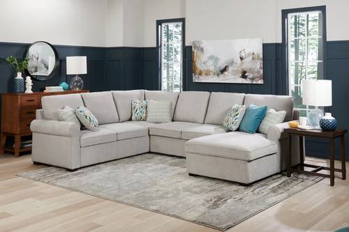 كنبة دائرية خشب سويدي و كتان - رمادي - Swedish wood and linen round sofa - gray