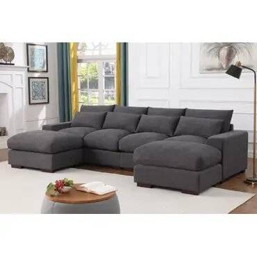 كنبة دائرية خشب سويدي و كتان - رمادي - Swedish wood and linen round sofa - Gray
