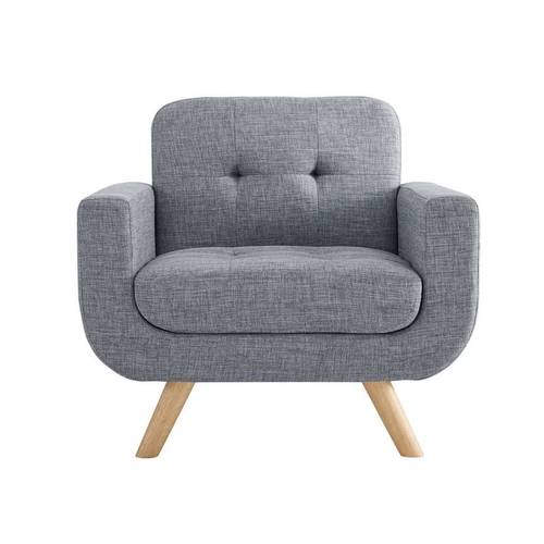 Swedish wood and linen side chair - grey