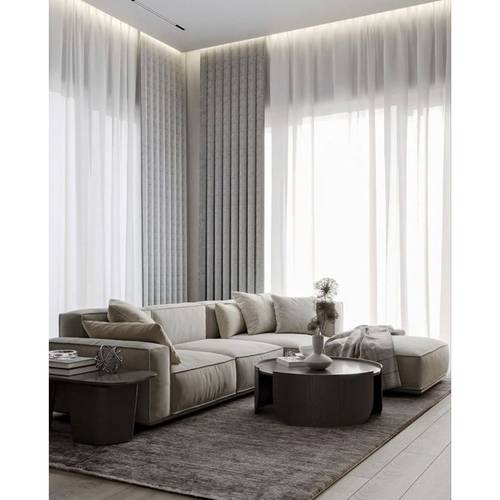 كنبة زاوية كتان وسويدي - بيج - Linen and Swedish Corner Sofa - Beige