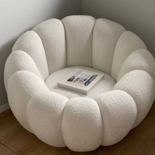 Swedish wood and boucle side chair - off-white