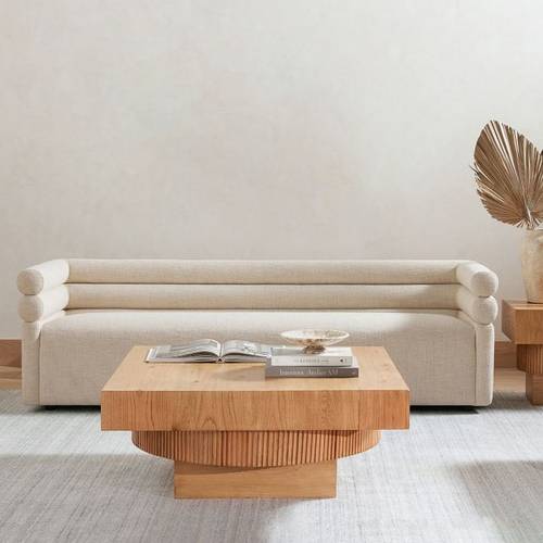 Three-Seat Beige Swedish Wood Linen Sofa - كنبة ثلاث مقاعد كتان خشب سويدي بيج
