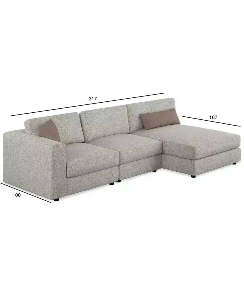 كنب ركني زاوية يمين رمادي 3 قطع على شكل L - L-Shape 3-Piece Right Corner Sectional Sofa, Gray