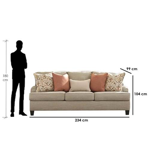 كنبة ثلاث مقاعد قماش - بيج - Beige Fabric Three-Seater Sofa
