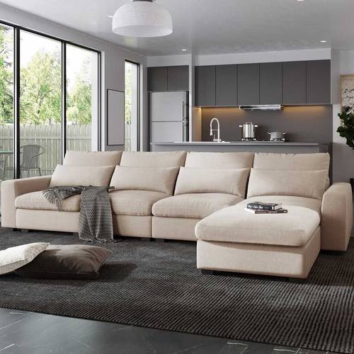 كنبة زاوية كتان بيج - Beige Linen Corner Sofa

