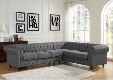 كنبة زاوية خشب سويدي رمادي - Gray Swedish Wood Corner Sofa
