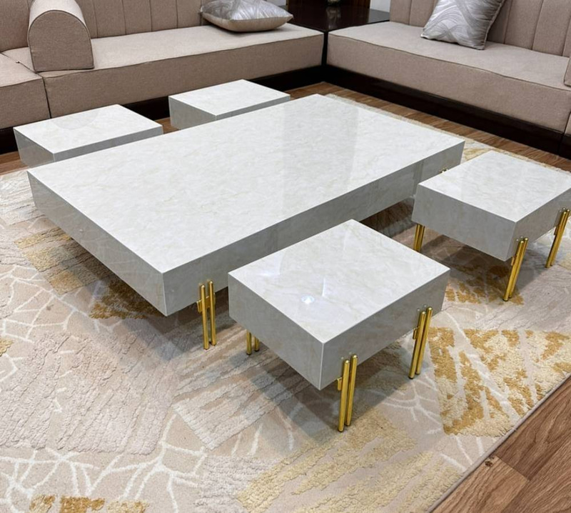 طاولة قهوة رخامية فاخرة + 4 خدمه - Luxury Marble Coffee Table + 4 Service