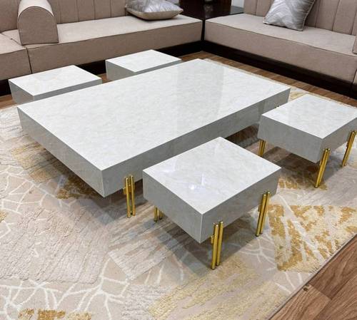 طاولة قهوة رخامية فاخرة + 4 خدمه - Luxury Marble Coffee Table + 4 Service