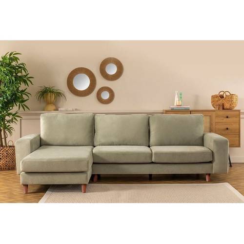 كنبة زاوية خشب سويدي وقطيفة - أخضر, Swedish wood and velvet corner sofa - green