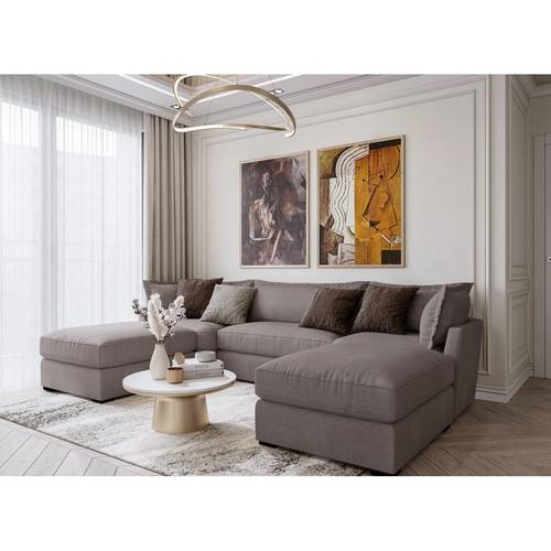 كنبة زاوية حرف U - رمادي - U-shaped Corner Sofa - Grey
