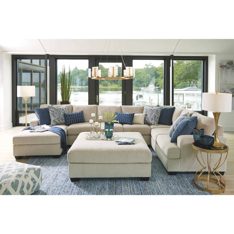 Modern U-shaped Sectional Sofa Set, Off-White Linen - طقم كنب ركني عصري على شكل U كتان اوف وايت

