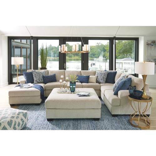Modern U-shaped Sectional Sofa Set, Off-White Linen - طقم كنب ركني عصري على شكل U كتان اوف وايت
