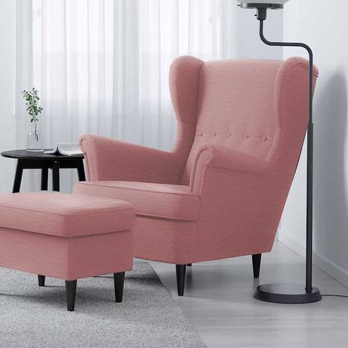 Royal wing chair with footrest, upholstered in linen - pink