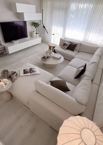 كنب زاوية شكل حرف U بشكل عصري اللون - بيج - Modern U-shaped Sectional Sofa - Beige