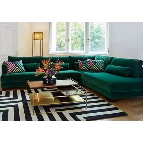 L-Shape Corner Sofa - Green - كنبة زاوية حرف L - أخضر

