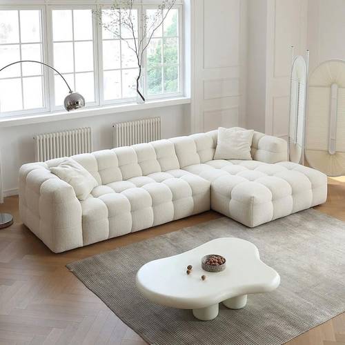 كنبة زاوية خشب سويدي وبوكليه - ابيض - Swedish Wood and Boucle Corner Sofa - White