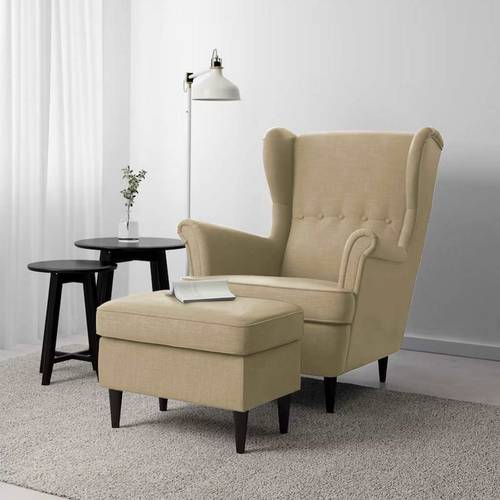Royal armchair with velvet wings - pale beige
