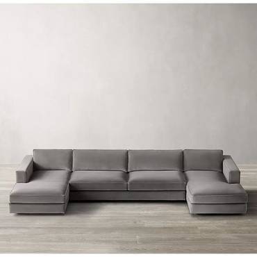 كنبة u مخمل و سويدي - رمادي - Velvet and Suede U-Shaped Sofa - Grey