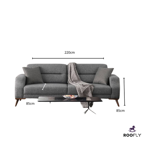 كنب رمادي فاخر مع خشب سويدي - Luxury Gray Sofa with Swedish Wood
