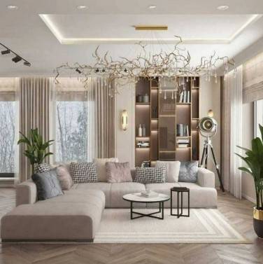 كنب زاوية بيج مخمل - خشب سويدي - Beige Velvet Corner Sofa - Swedish Wood