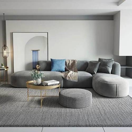 كنبة زاوية مخمل و سويدي - رمادي, Velvet and Suede Corner Sofa - Grey