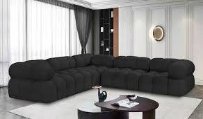 كنب زاوية خشب سويدي و مخمل - اسود - Swedish Wood and Velvet Corner Sofa - Black