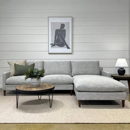كنبة زاوية خشب سويدي و كتان - رمادي - Swedish wood and linen corner sofa - Grey