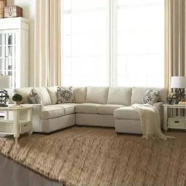 كنبة على شكل حرف U خشب ليفي متوسط الكثافة وكتان - بيج - U-shaped Sofa MDF Wood and Linen - Beige
