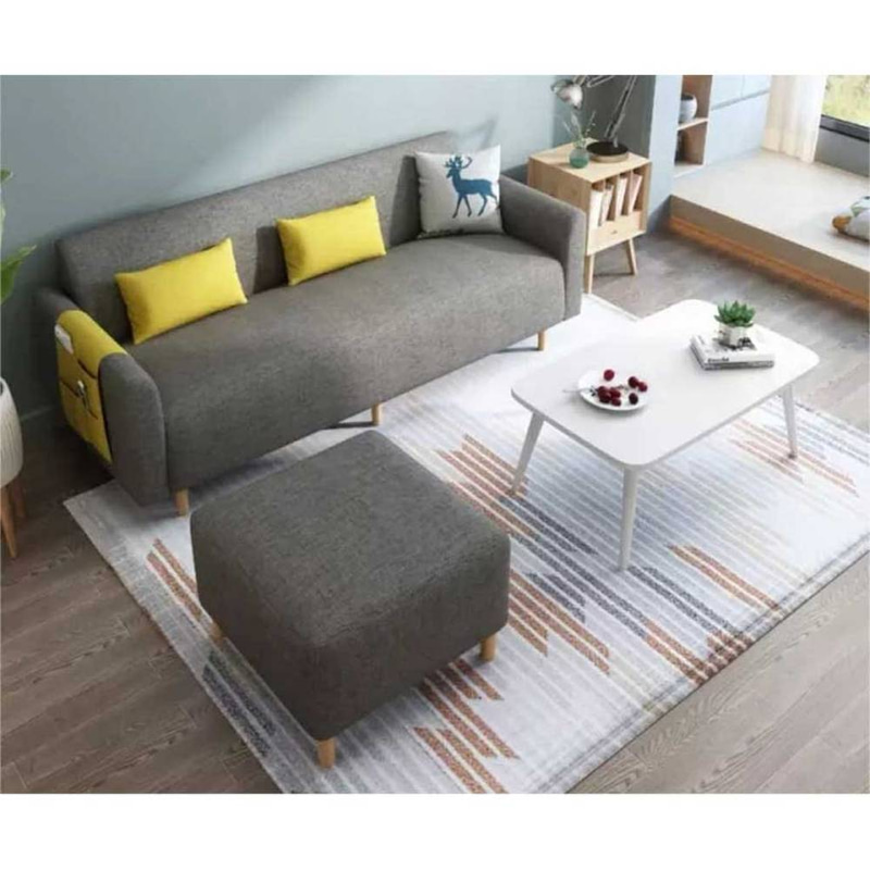 كنبة ثلاث مقاعد خشب سويدي وكتان - رمادي - Three-Seat Sofa, Swedish Wood and Linen - Gray

