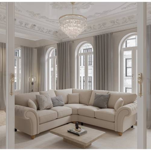 كنبة زاوية حرف L - بيج - L-Shape Corner Sofa - Beige
